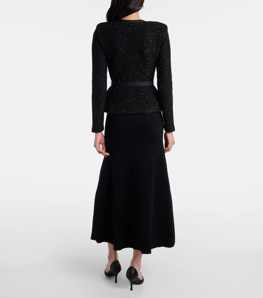 Self-Portrait - Sequined peplum midi dress