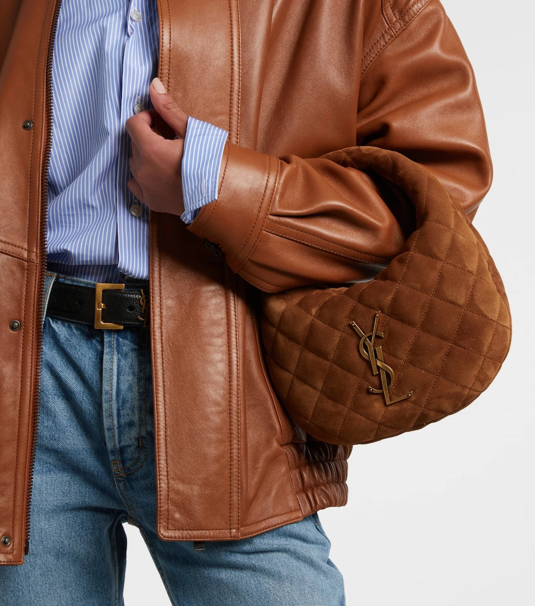 Saint Laurent - Icarino Mini quilted suede top-handle bag