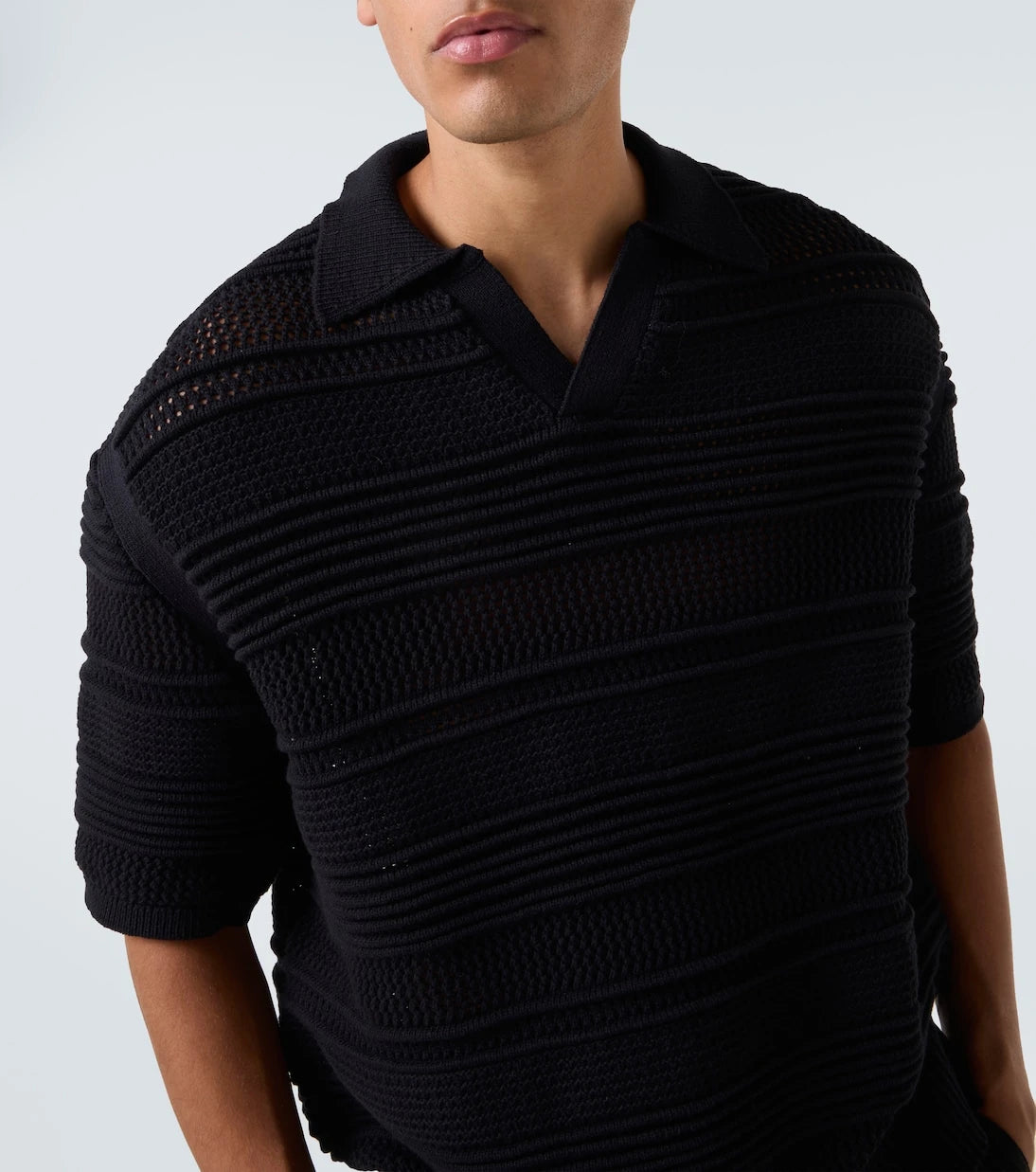 Commas - Crochet cotton-blend polo shirt