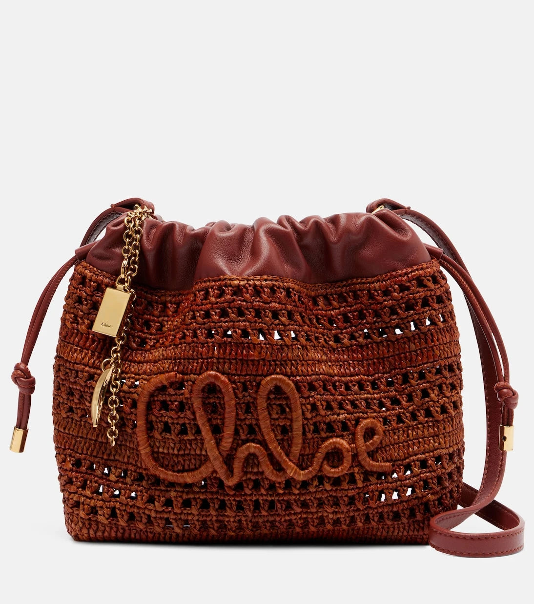 Chloé - Mini leather-trimmed raffia bucket bag