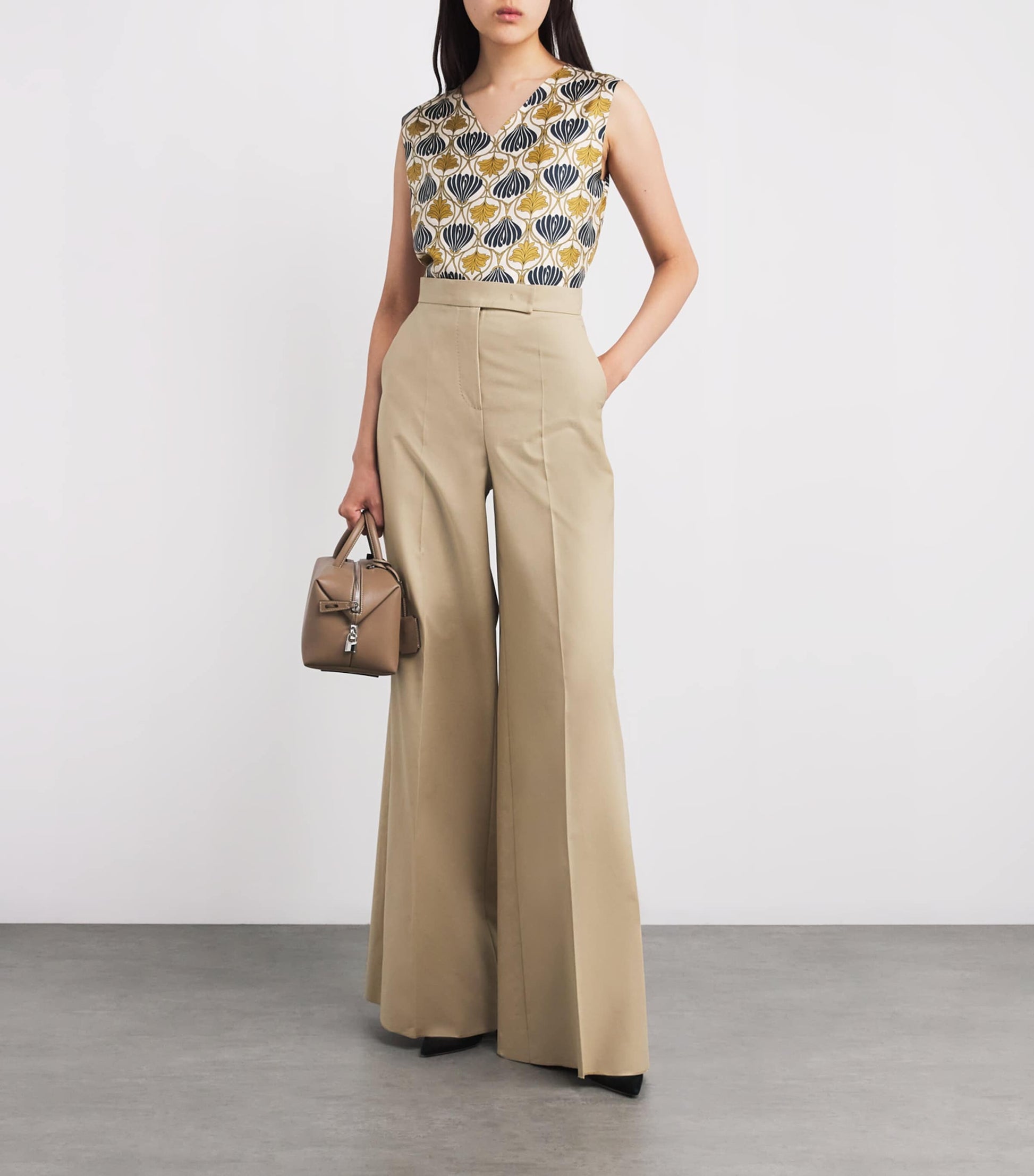 Max Mara Beige Stretch-Cotton Wide-Leg Trousers