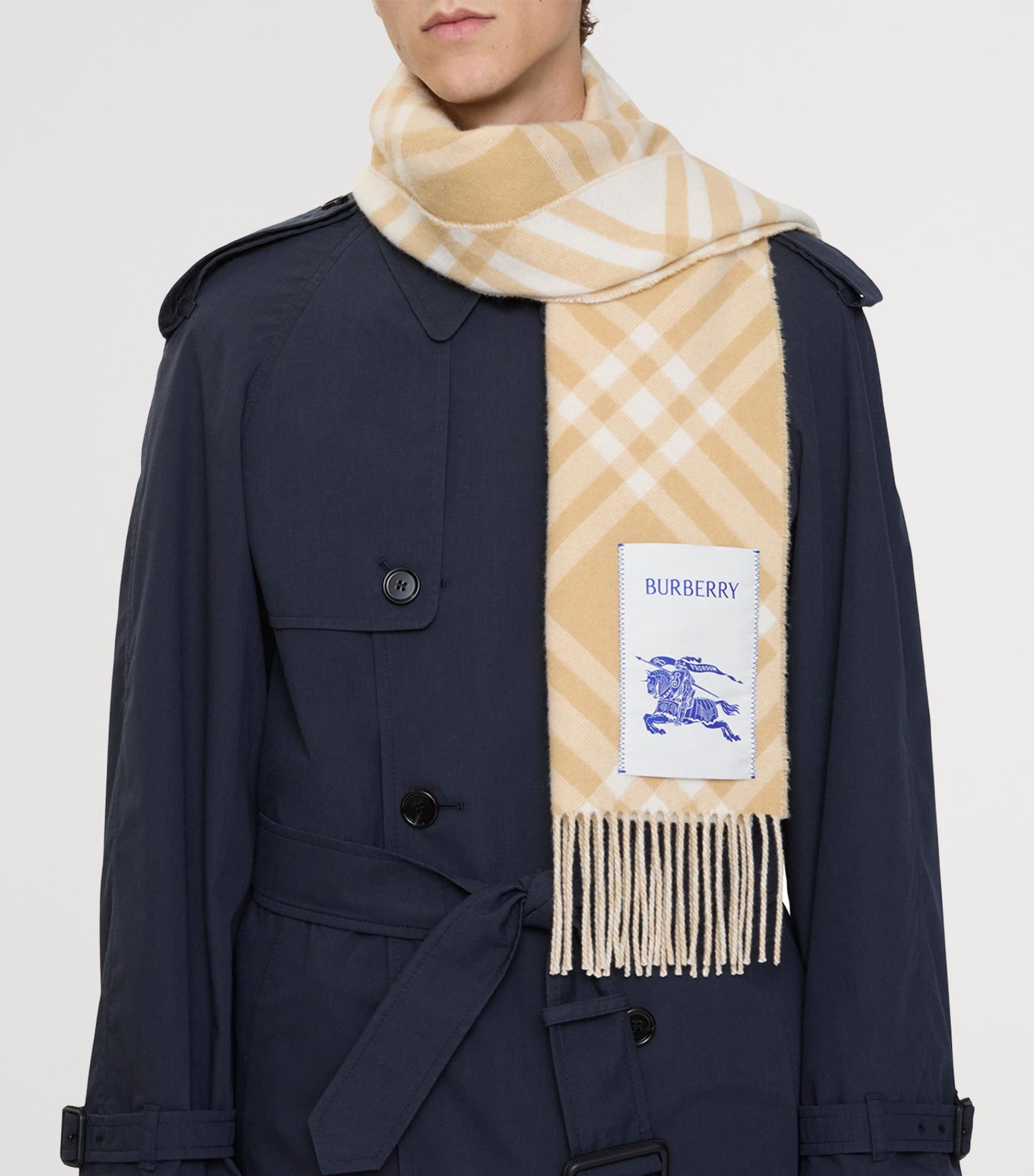 Burberry Beige Cashmere Check Scarf