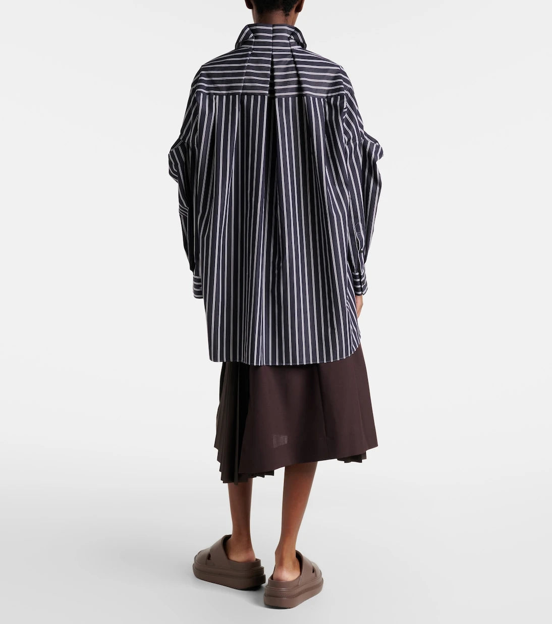 Sacai - قميص مخطط كبير الحجم من مزيج القطن