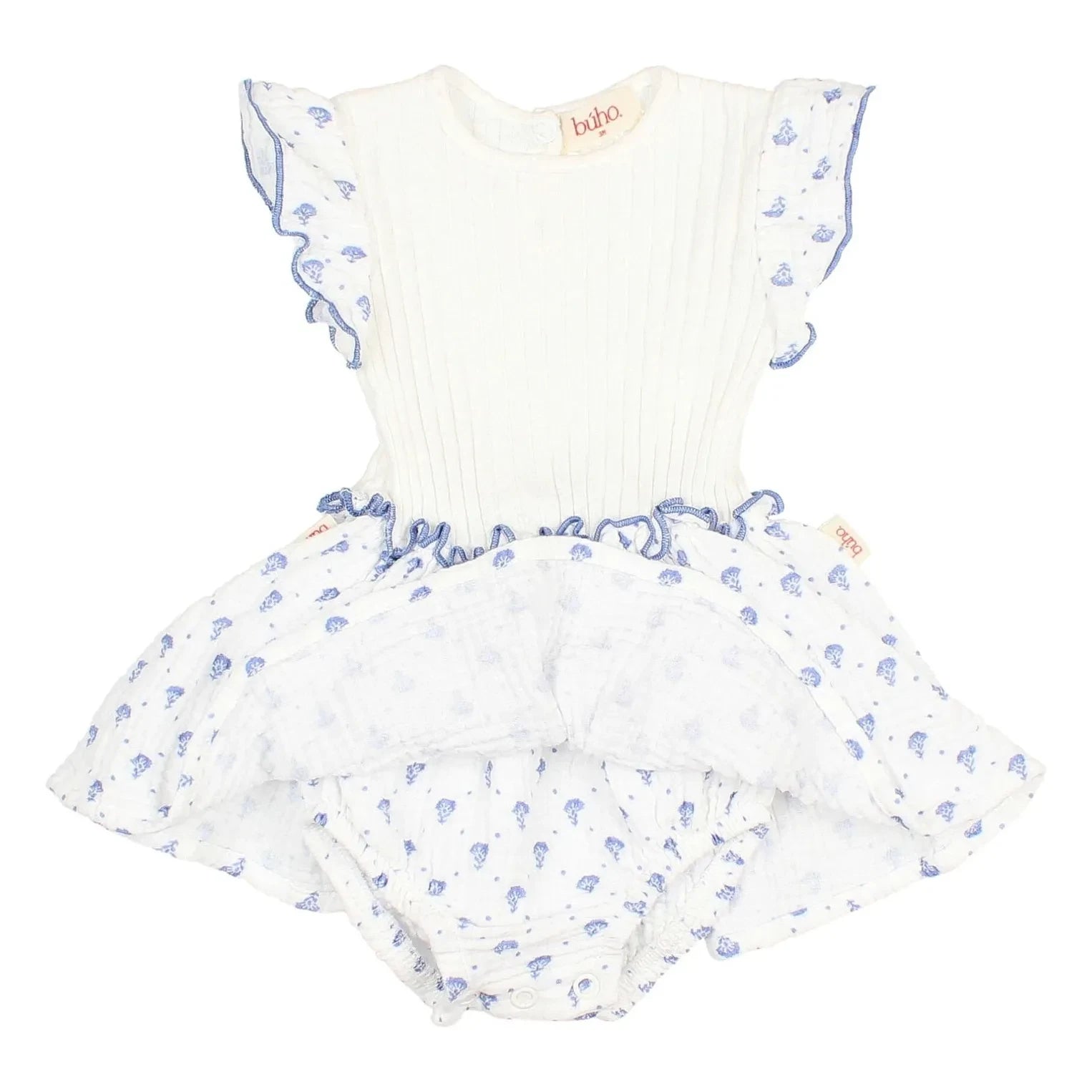 Búho - Barboteuse Robe Bali Fleurie Coton Bio | Indigo blue