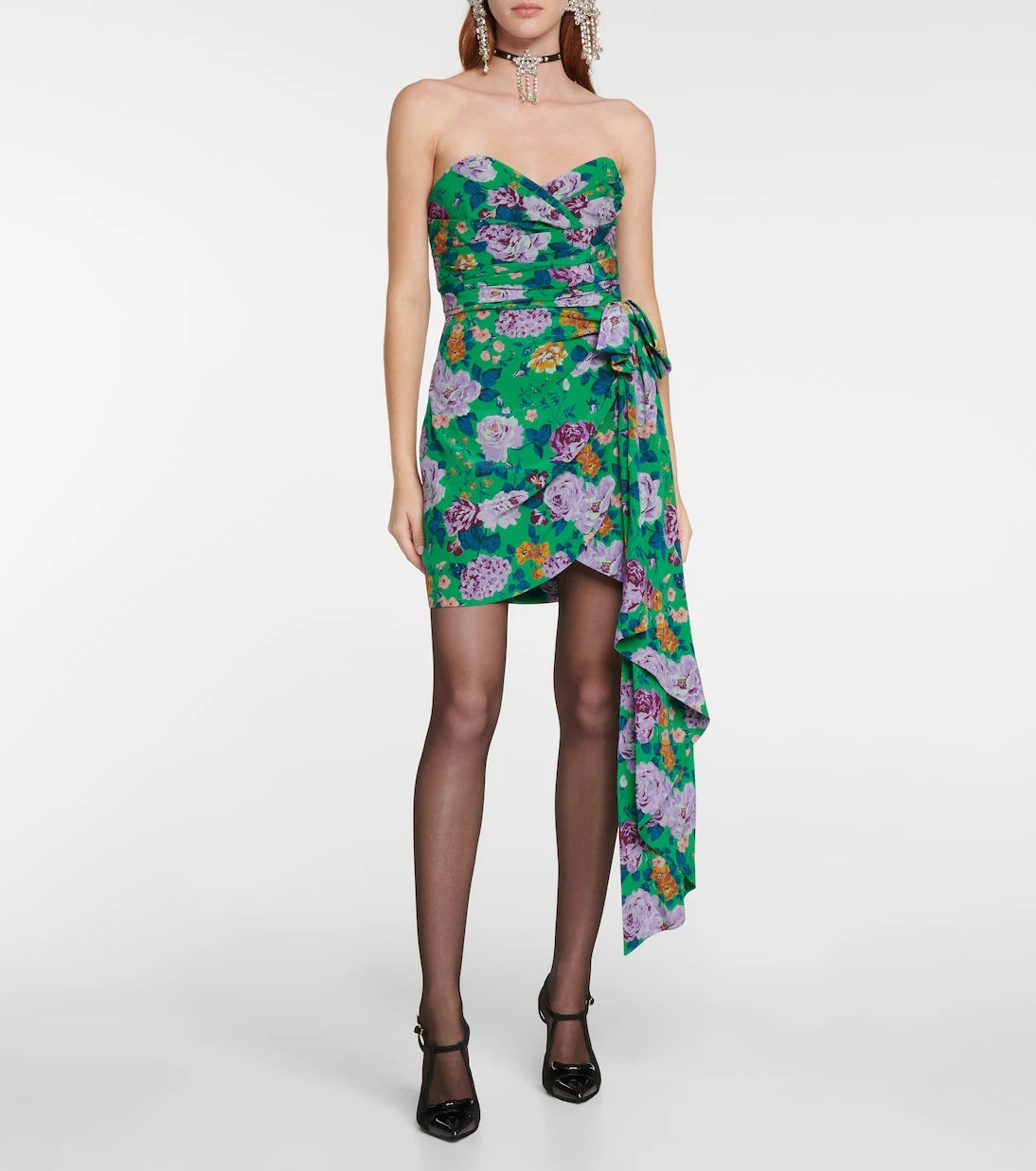 Alessandra Rich - Floral silk bustier minidress