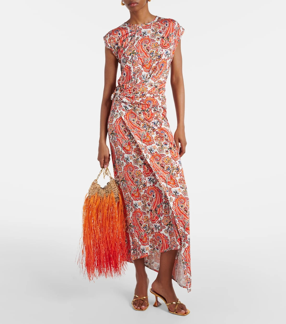 Rabanne - Gathered paisley jersey midi dress