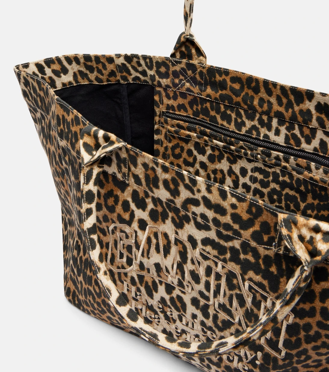 Ganni - Large leopard-print canvas tote bag