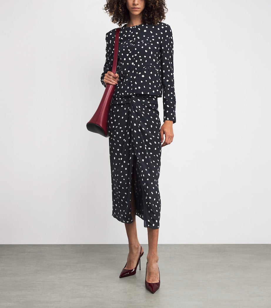 Blazé Milano Navy Silk Ruched Mariquita Midi Skirt