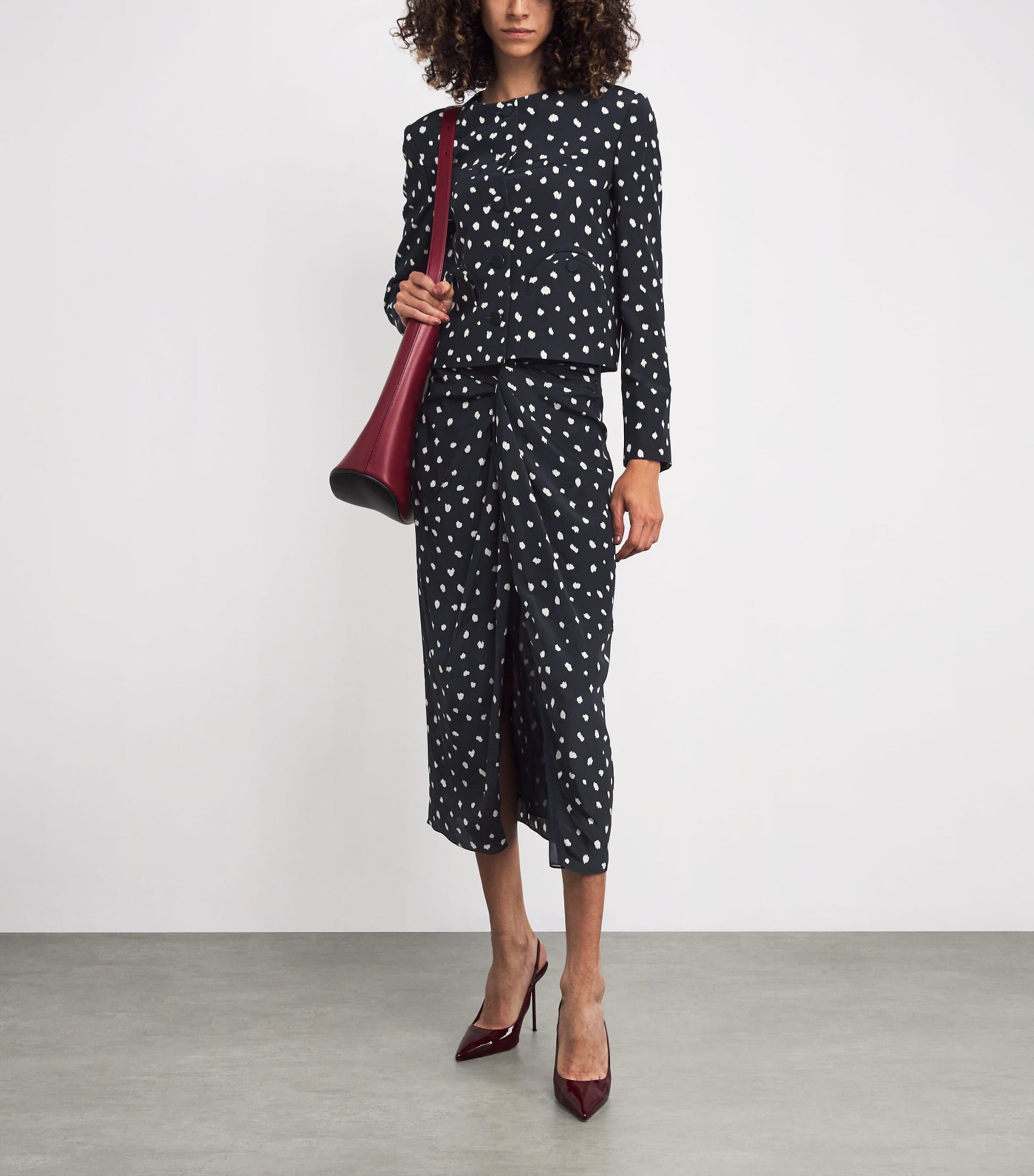 Blazé Milano Navy Silk Ruched Mariquita Midi Skirt