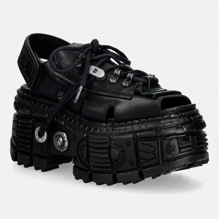 New Rock kadın deri sandaletleri ITALI NEGRO, TANK CASCO NEGRO, BIOS N