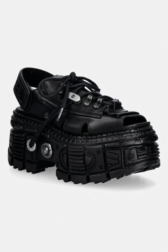 New Rock kadın deri sandaletleri ITALI NEGRO, TANK CASCO NEGRO, BIOS N