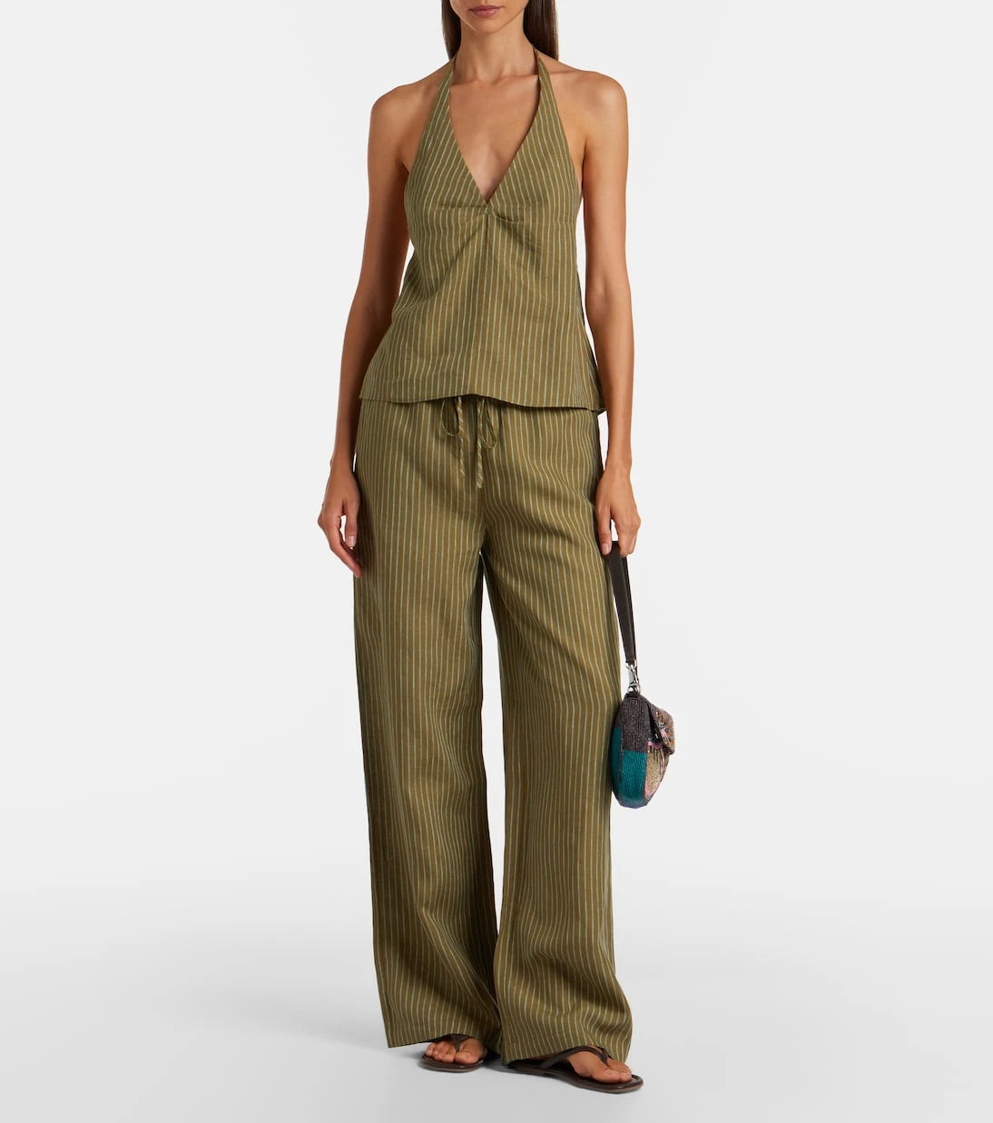 Staud - Mateo pinstripe linen wide-leg pants