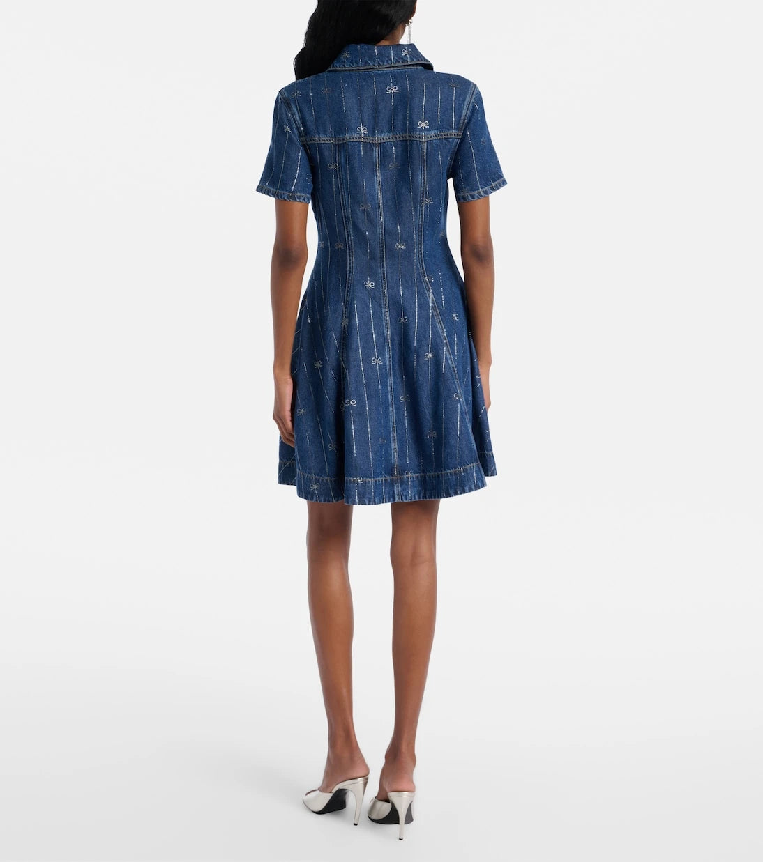 Self-Portrait - Embellished pleated denim minidress