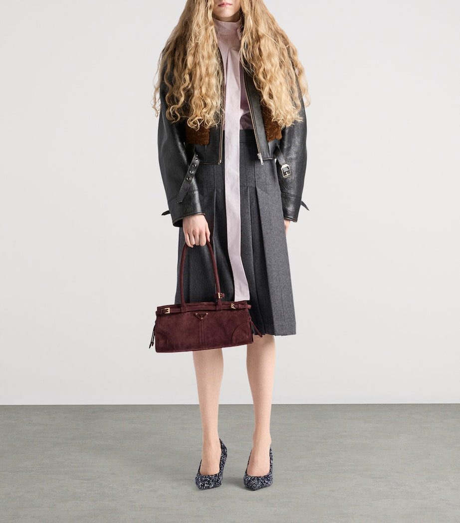 Prada Grey Wool Pleated Midi Skirt