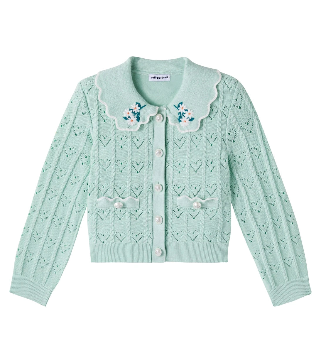 Self-Portrait Kids - Embroidered pointelle cardigan