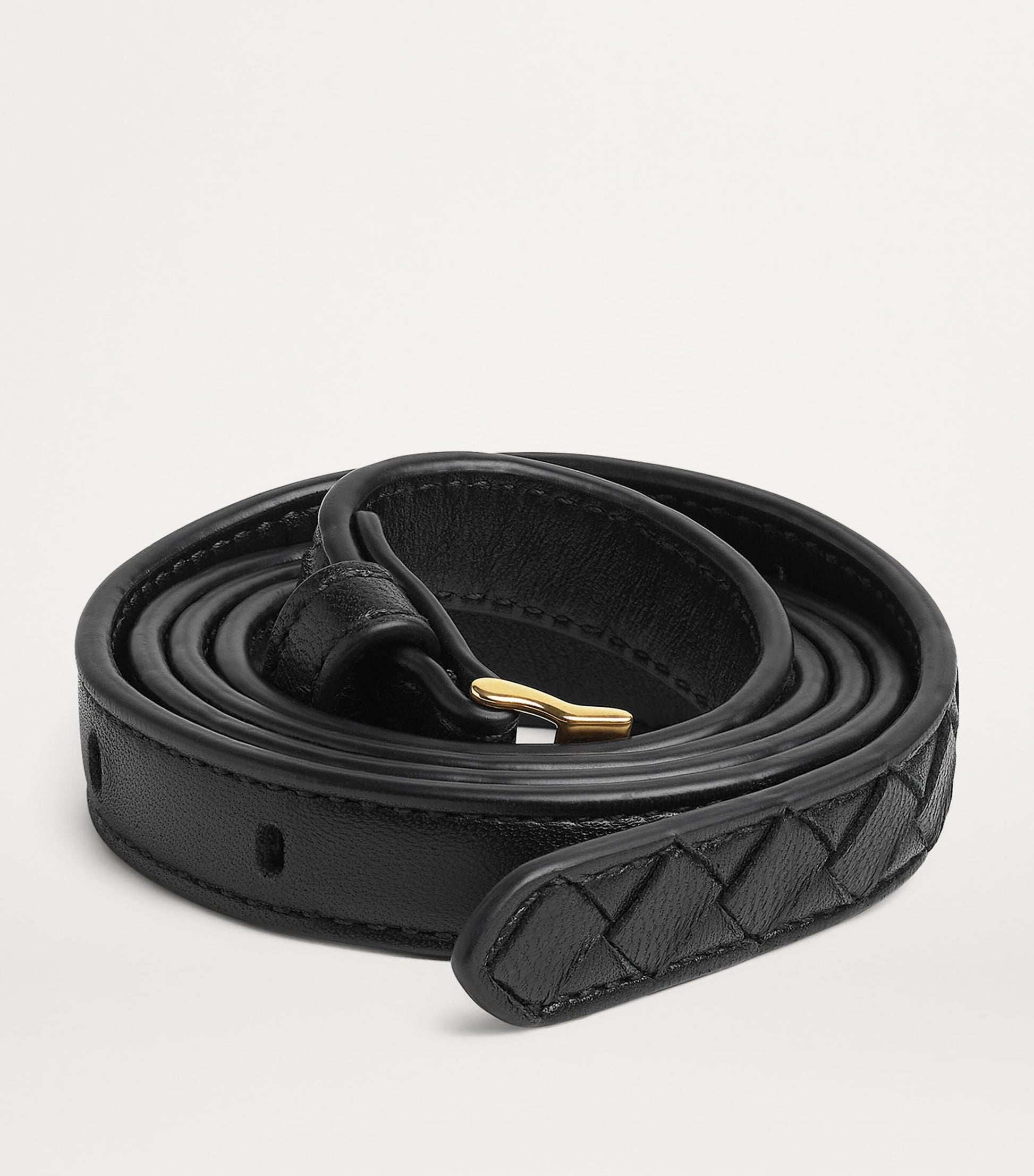 Bottega Veneta Black Thin Leather Intrecciato Watch Belt