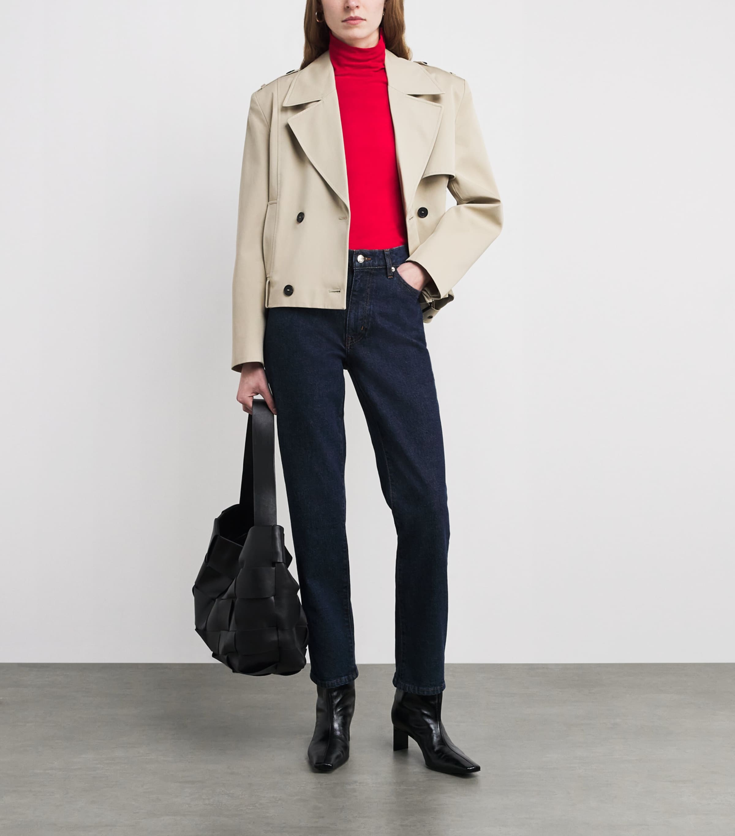 ME+EM Red Cotton Sheer High-Neck Top