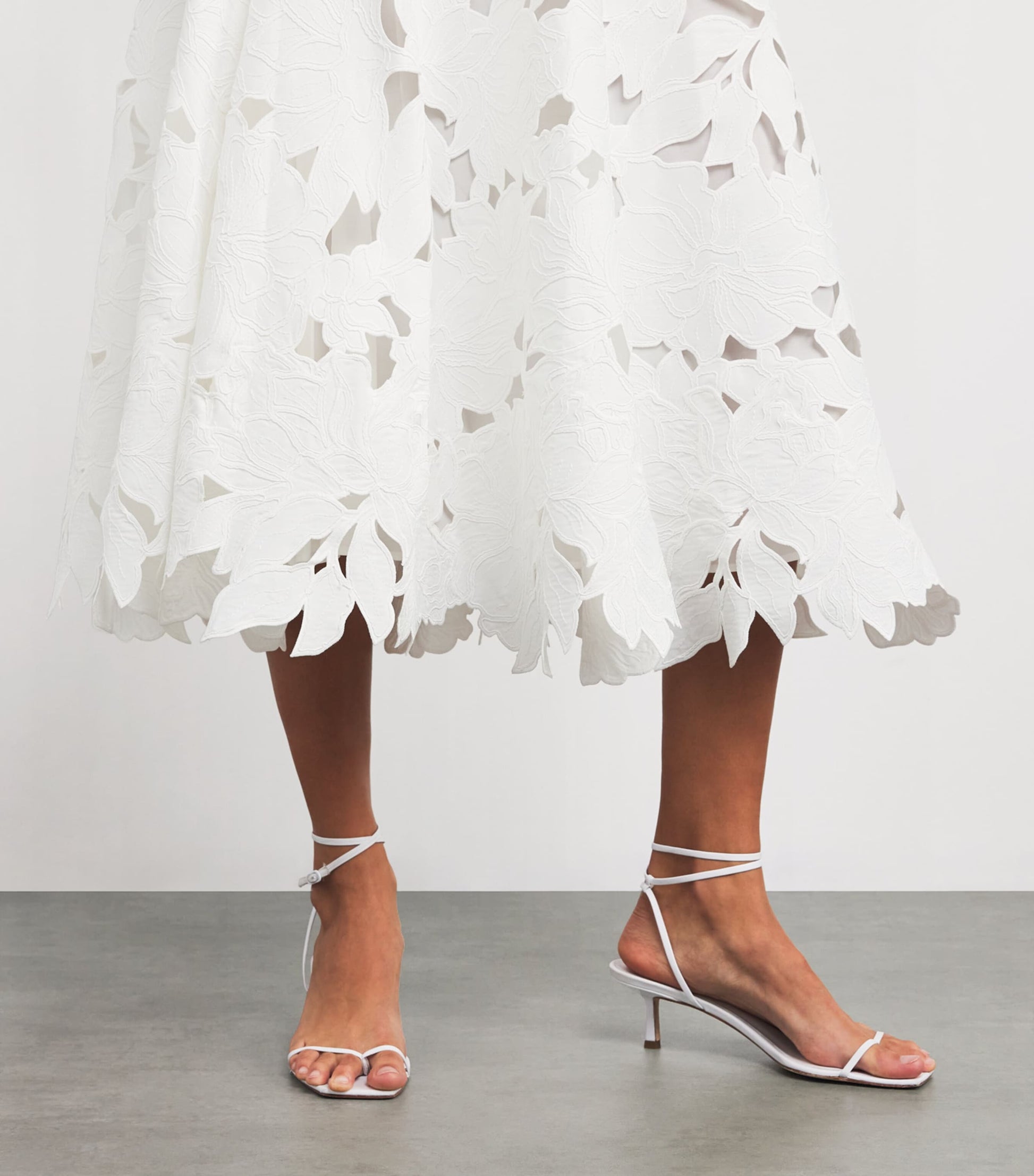 Embroidered Floral Strapless Midi Dress