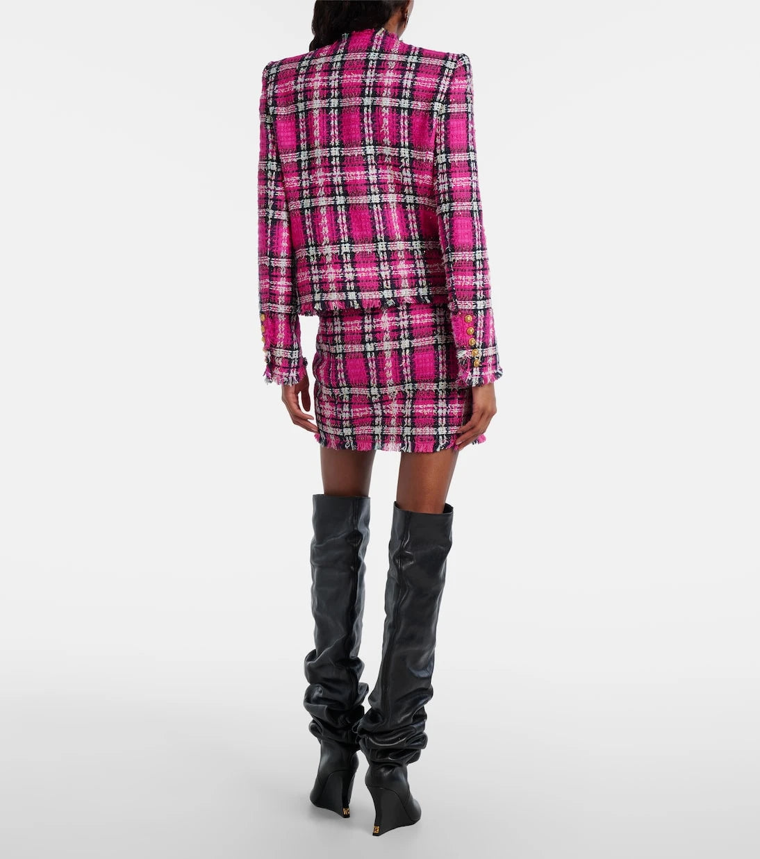 Balmain - Checked cotton and wool-blend tweed miniskirt