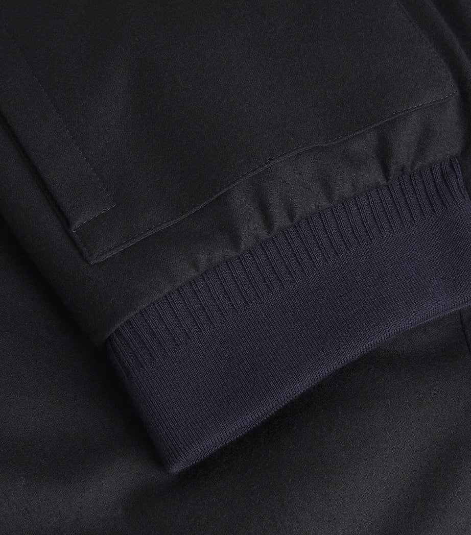 Canali Black Wool-Blend Shearling-Collar Bomber Jacket