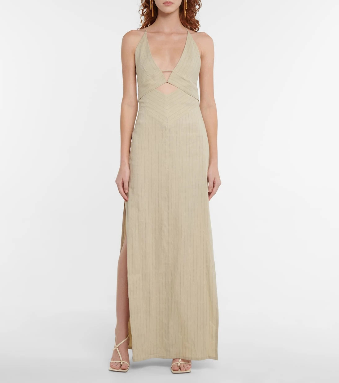 Galvan - Isola linen-blend halterneck maxi dress