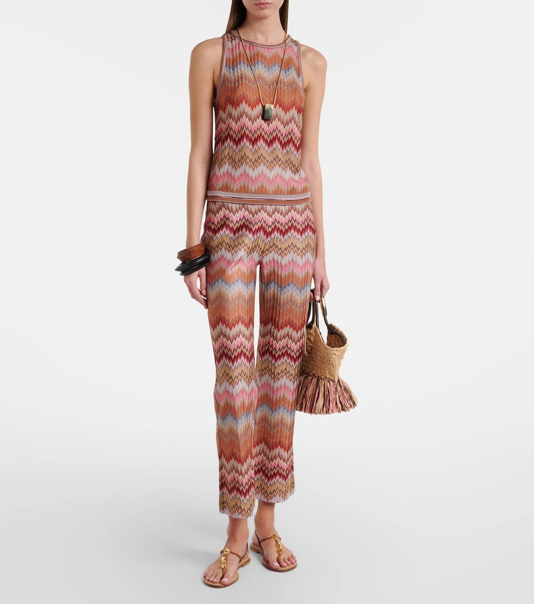 Missoni - بنطلون ضيق بقصة ساق قصيرة وخصر عالٍ بنقشة متعرجة