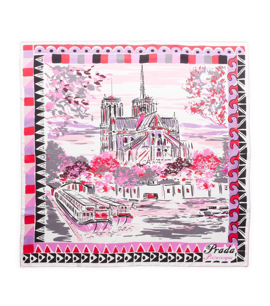 Prada Neutral Silk Pittoresque Paris Scarf