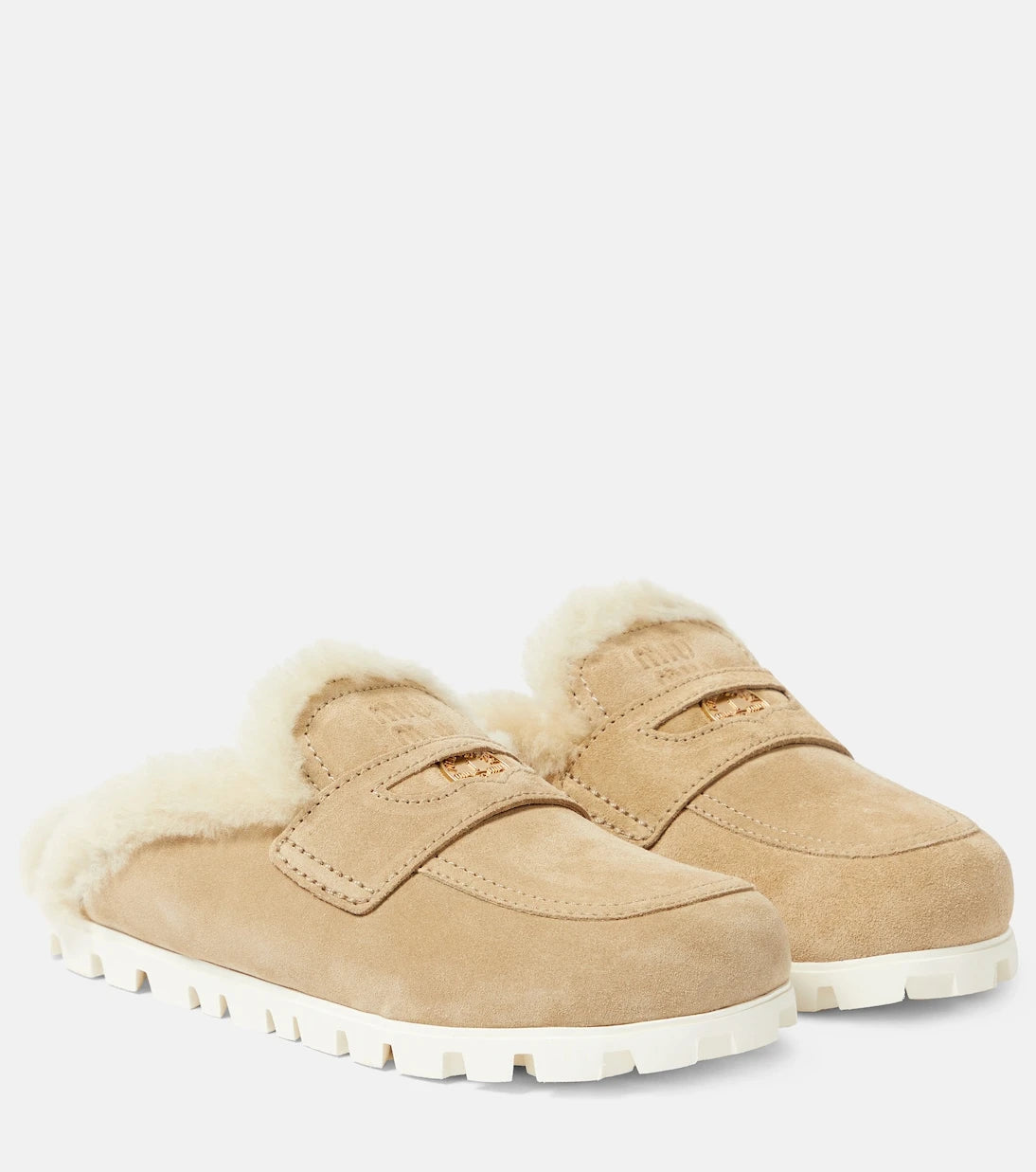 Miu Miu - Shearling-lined suede slippers
