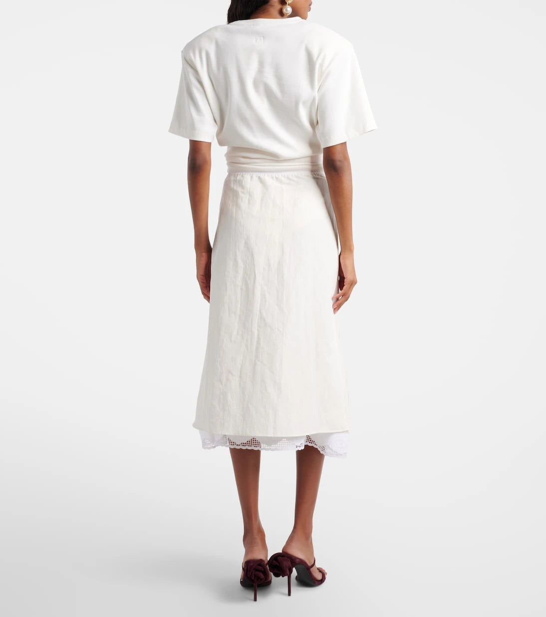 Magda Butrym - Lace-trimmed silk-blend midi skirt