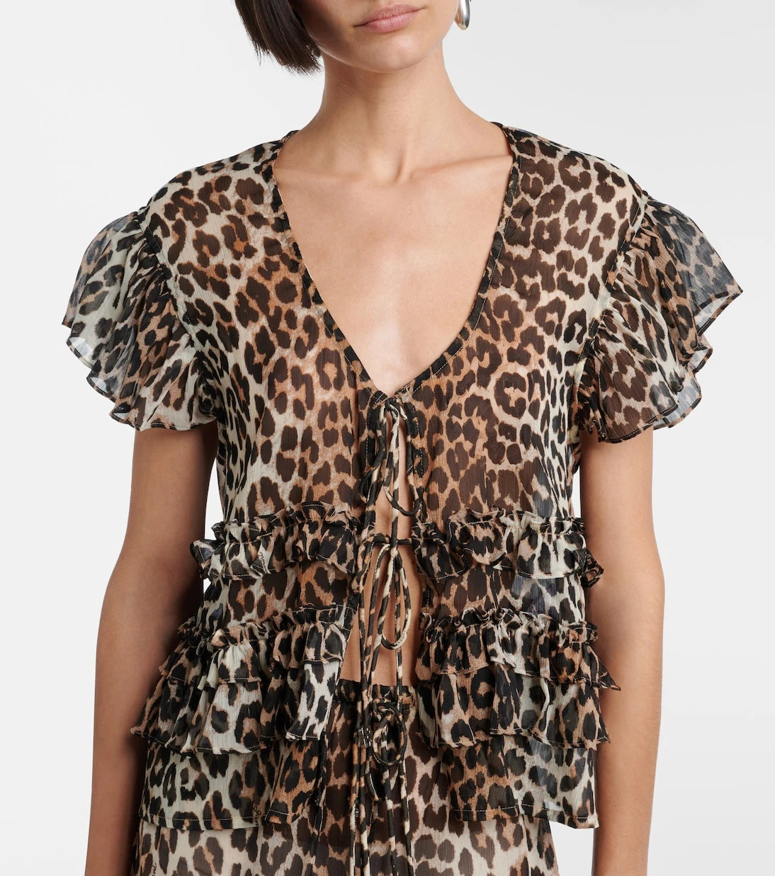 Ganni - Leopard-print ruffled chiffon blouse