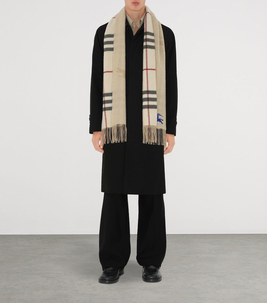 Beige Cashmere Reversible Check EKD Scarf