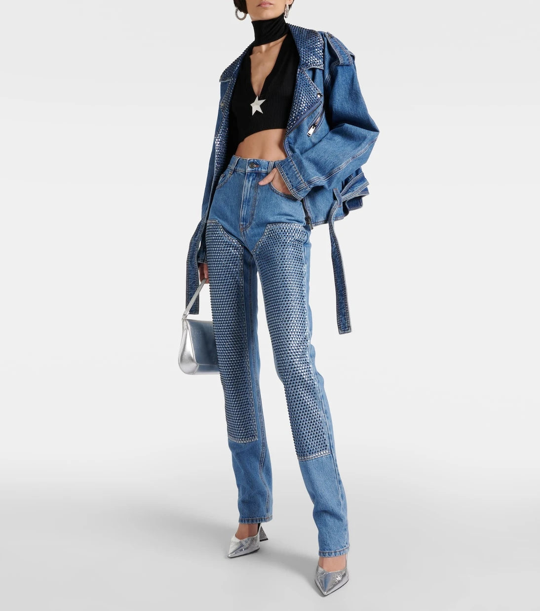 Area - Crystal-embellished high-rise straight jeans