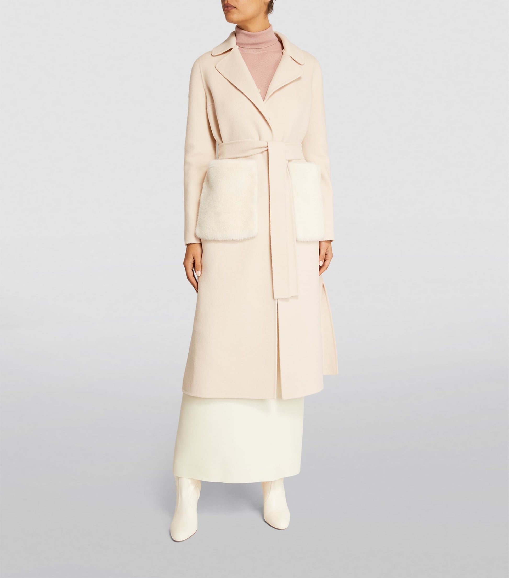 Yves Salomon Beige Cashmere-Wool Fox Fur-Trim Coat