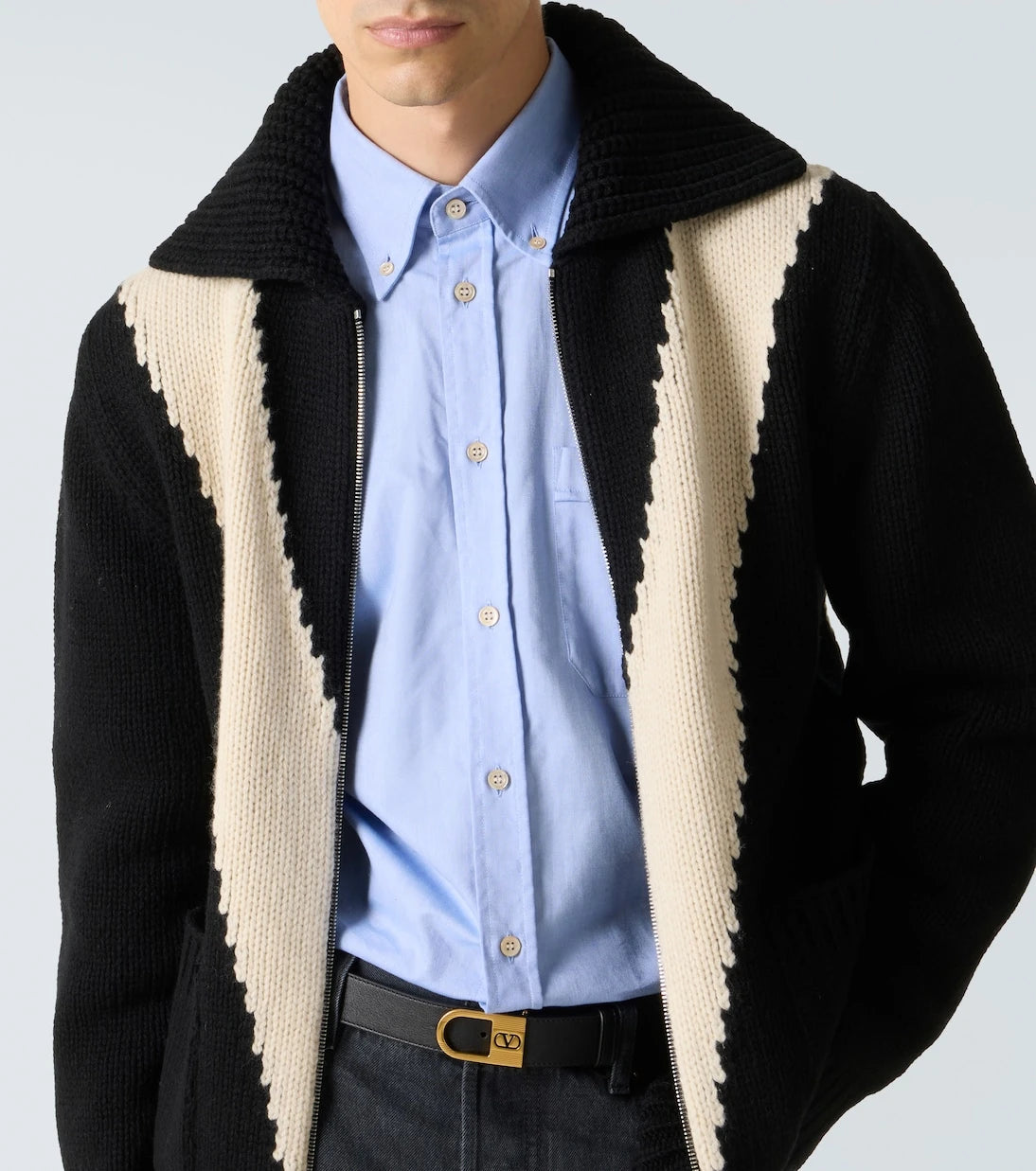 Valentino - Intarsia virgin wool zip-up cardigan
