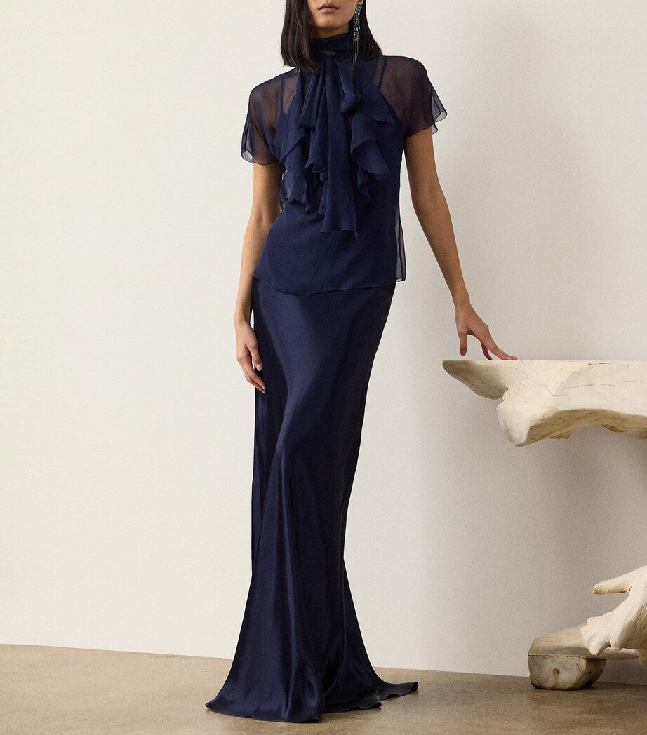 Ralph Lauren Collection Navy Satin Masina Maxi Skirt