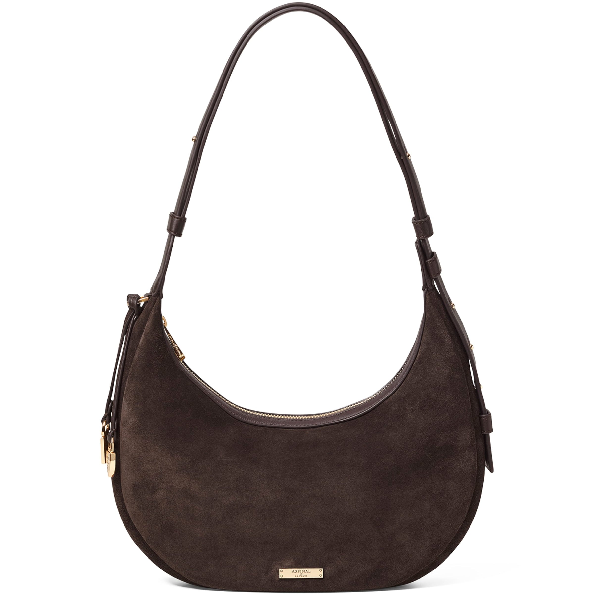 Aspinal Of London Brown Small Suede Hudson Crescent Shoulder Bag