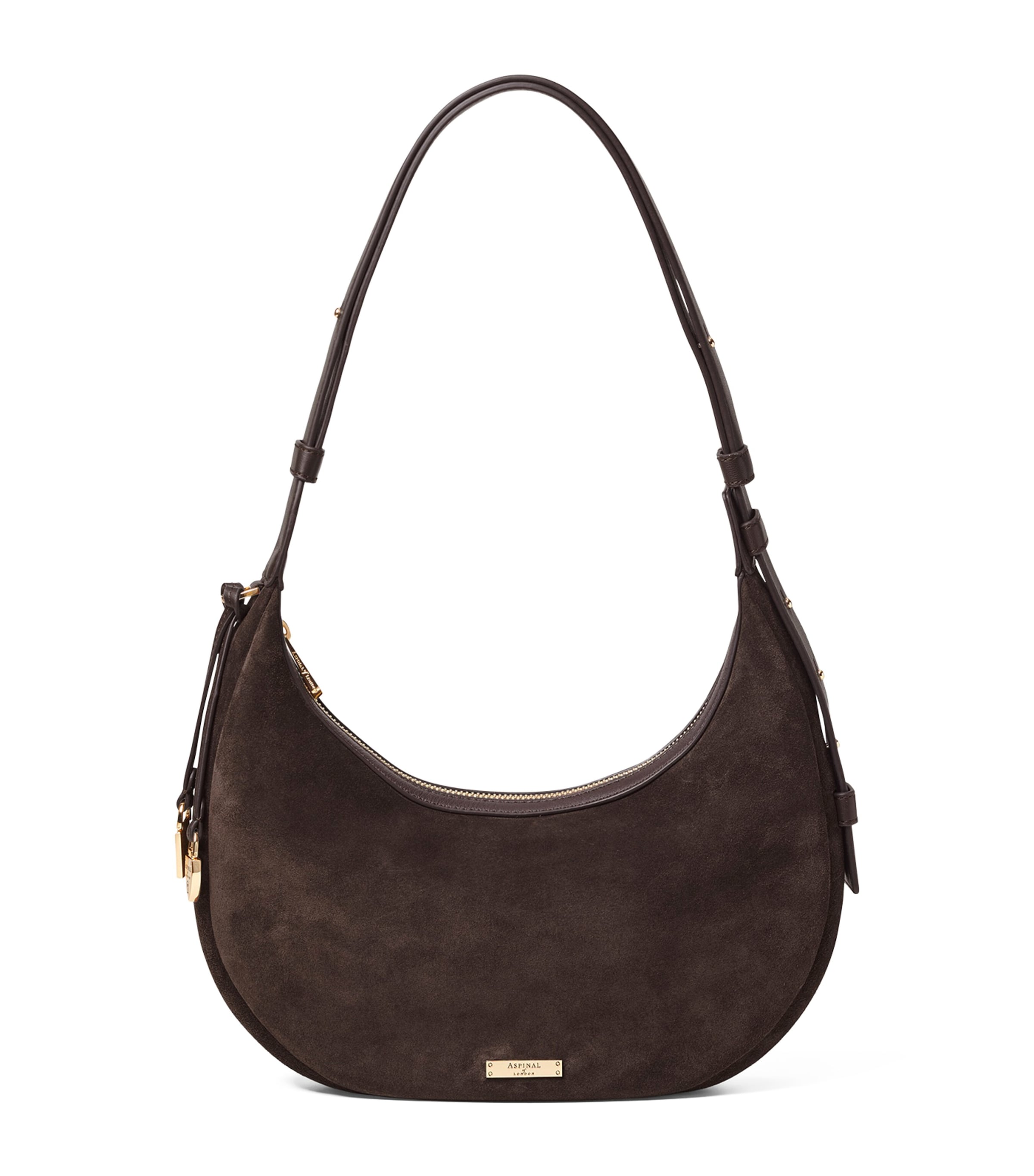 Aspinal Of London Brown Small Suede Hudson Crescent Shoulder Bag