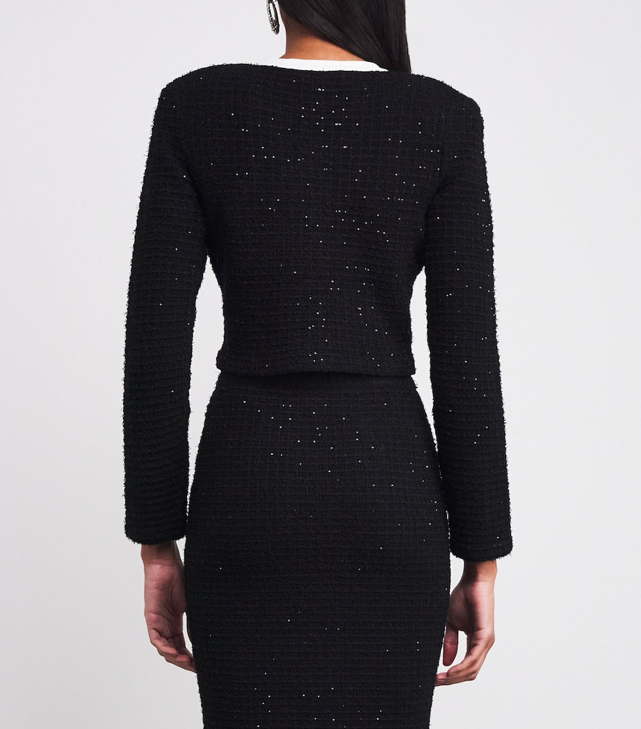 Self-Portrait Black Textured-Knit Embellished Floral Jacket