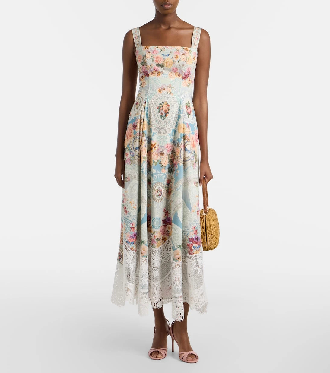Camilla - Printed lace-trimmed cotton midi dress