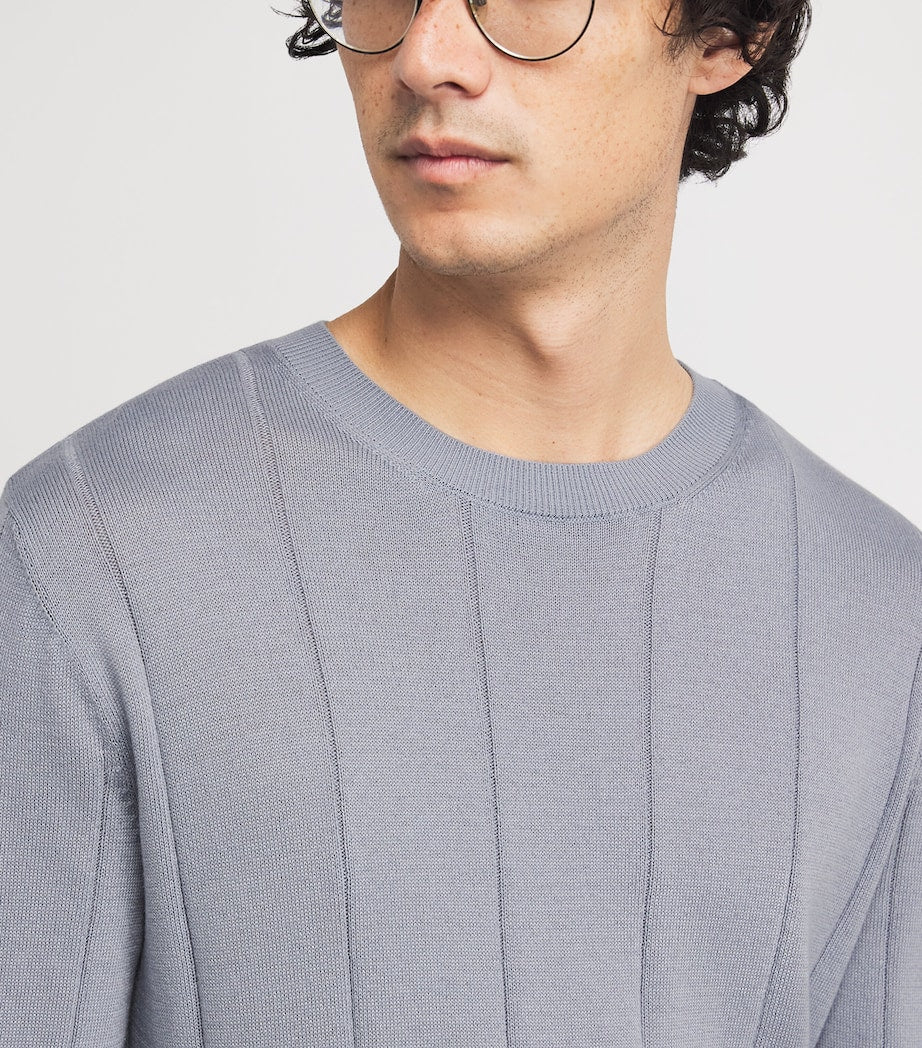 Eleventy Blue Cotton-Cashmere Ribbed Sweater