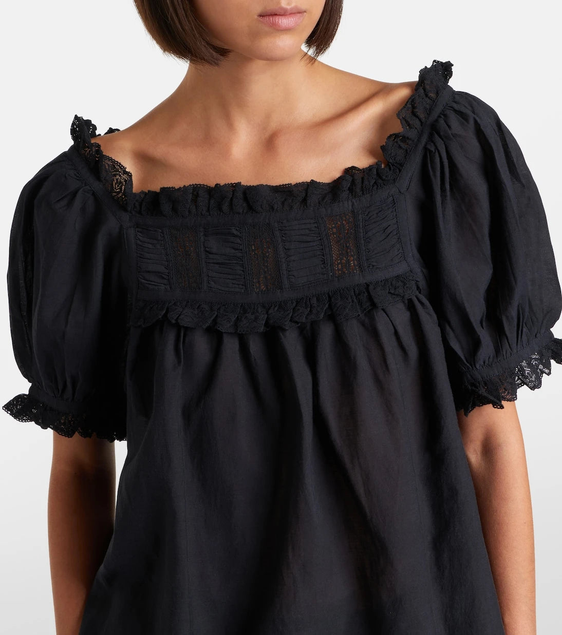 Dôen - Frances lace-trimmed cotton-blend top