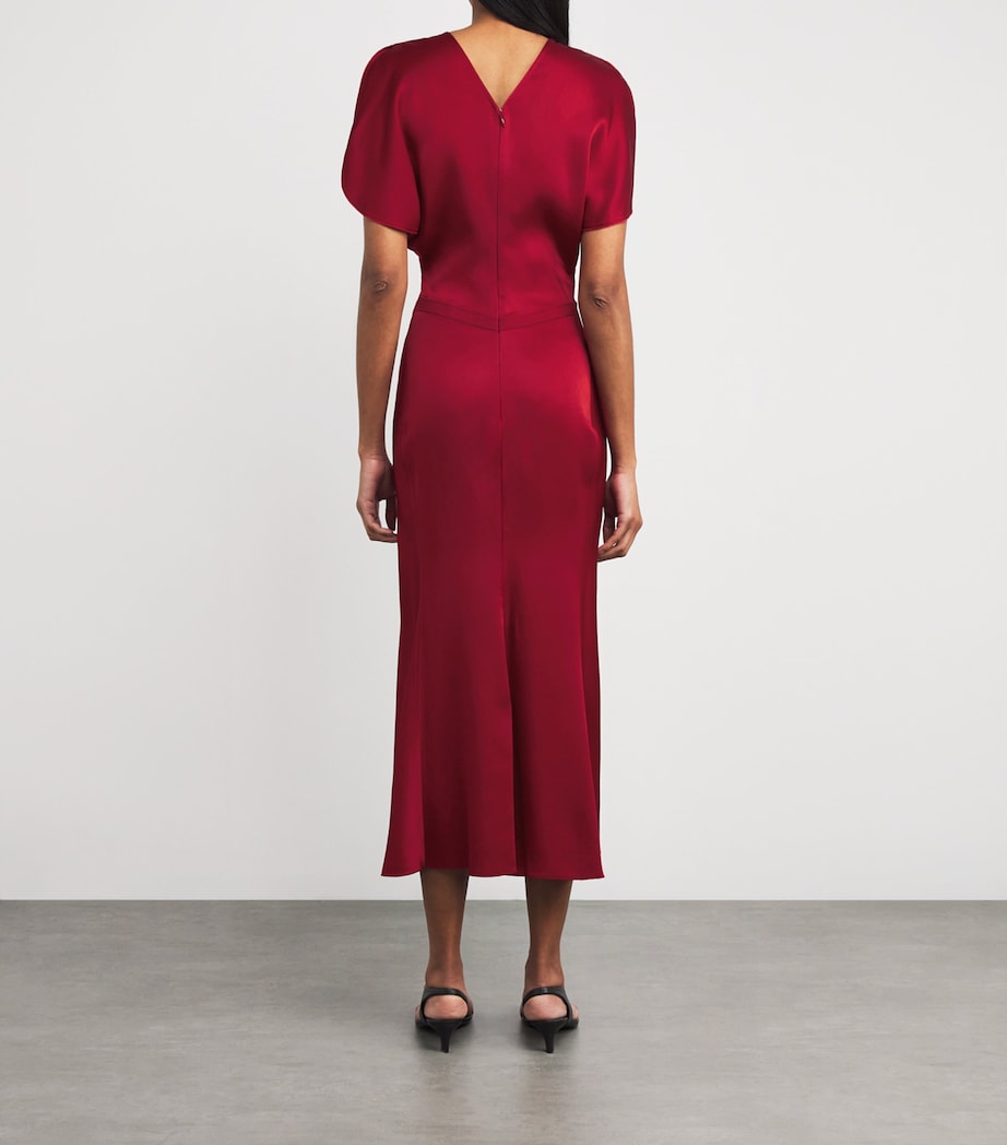 Victoria Beckham Red Gathered Waist Midi Dress
