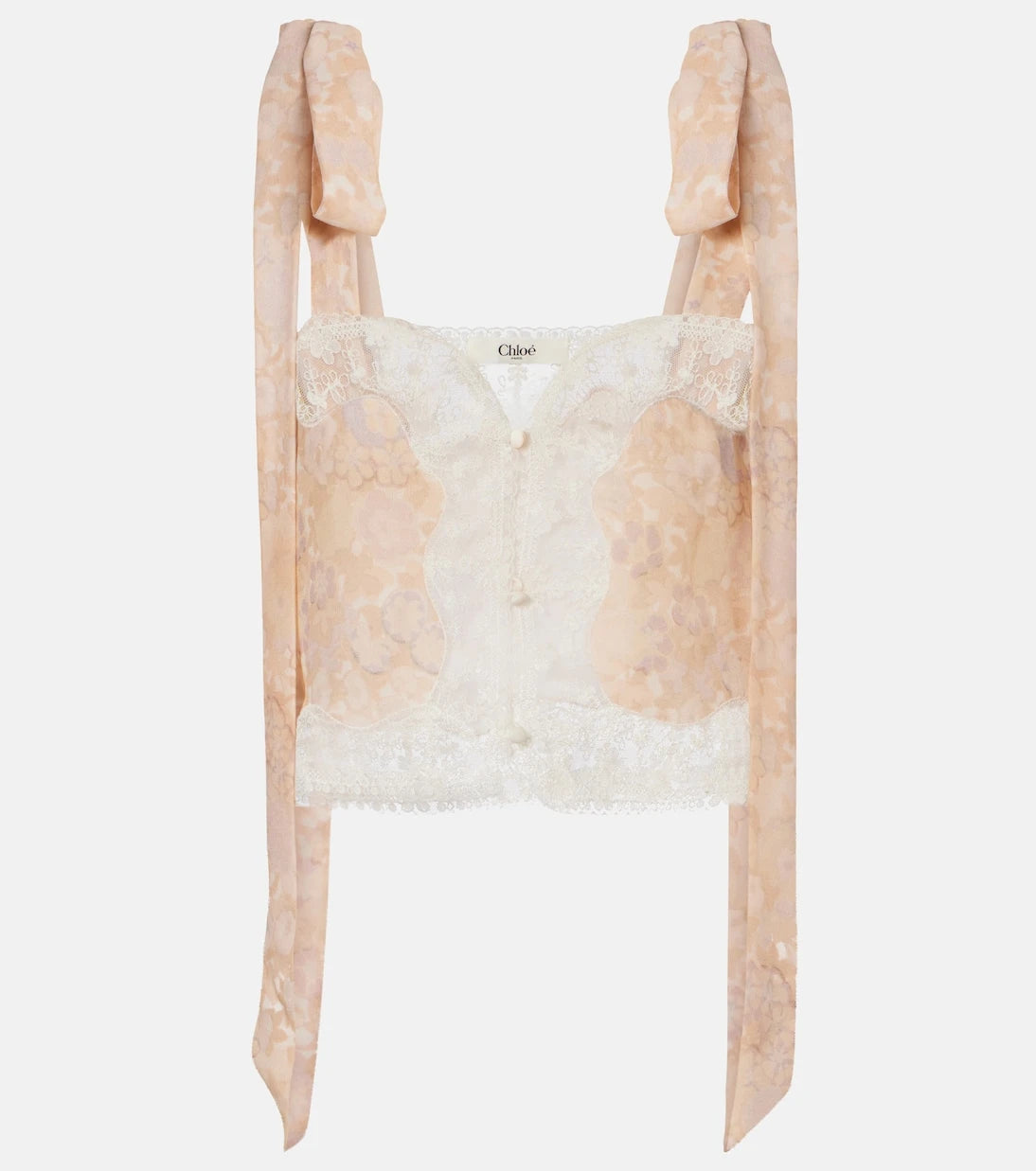 Chloé - Floral lace-trimmed silk top