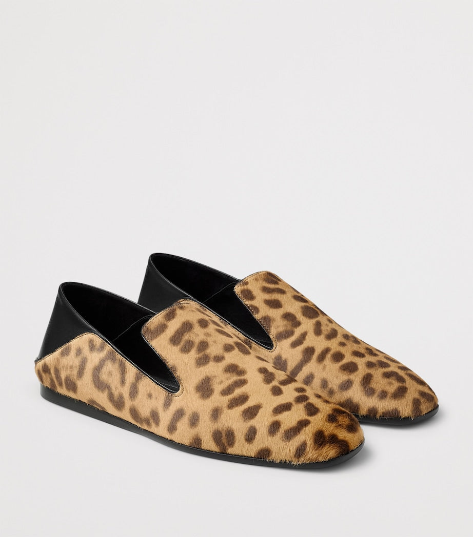 Jimmy Choo Neutral Eliot Calf Leather Leopard Print Slippers