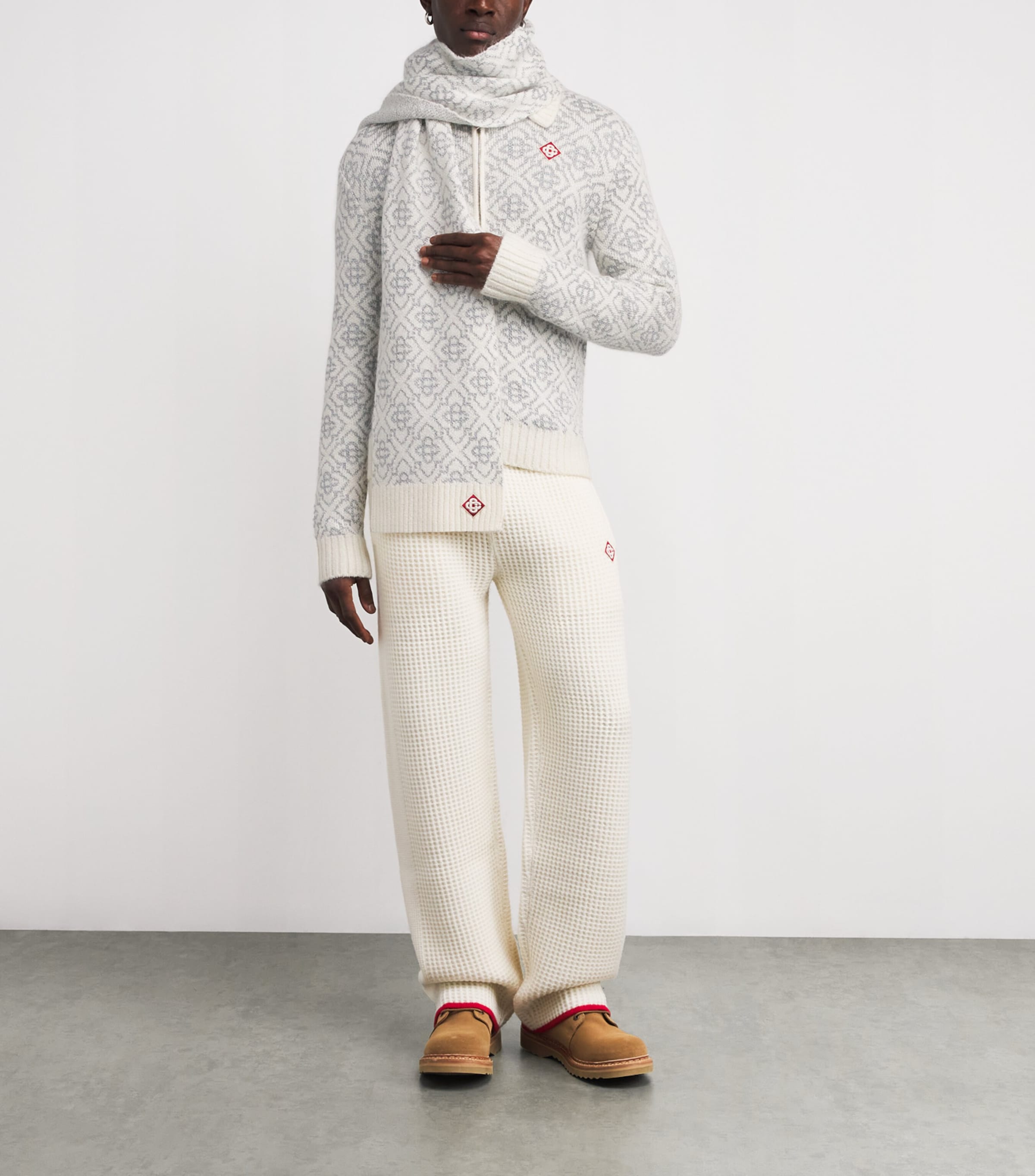 White Monogram Zip-Up Cardigan