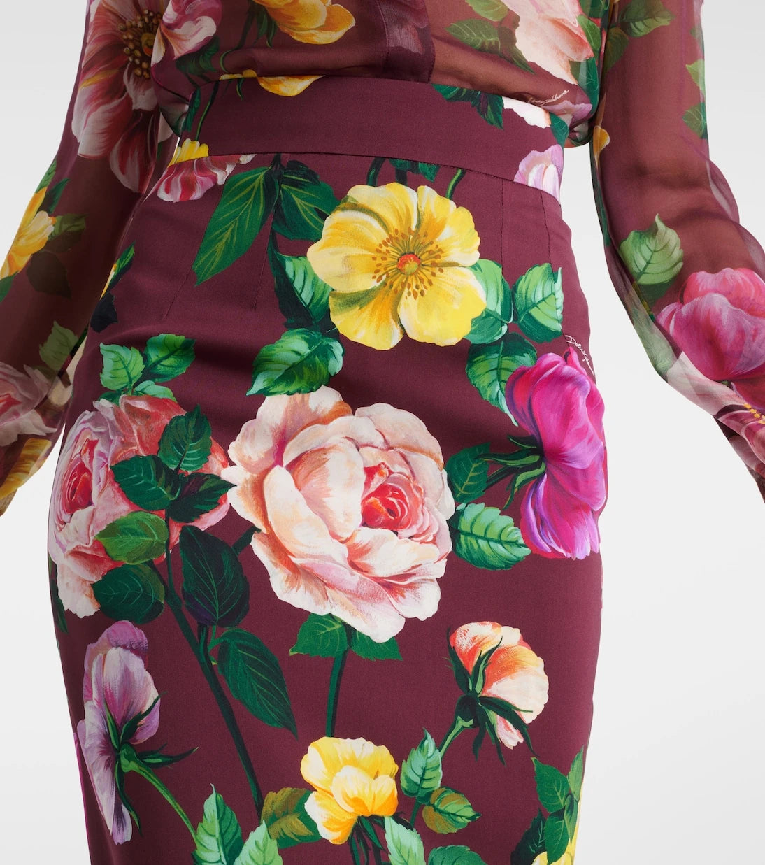 Dolce&Gabbana - Floral silk-blend charmeuse midi skirt