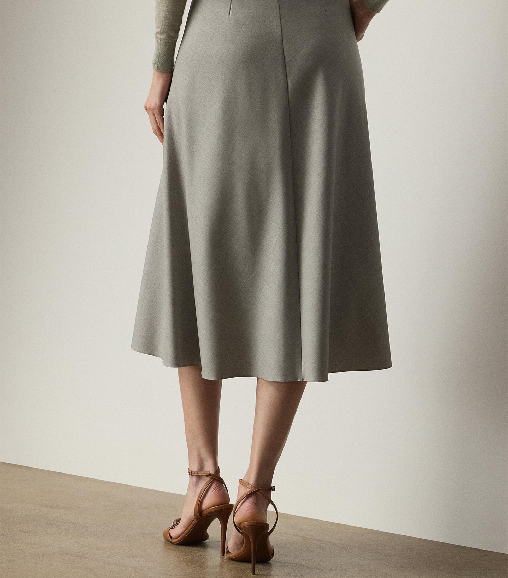 Ralph Lauren Collection Grey Wool Dee Midi Skirt