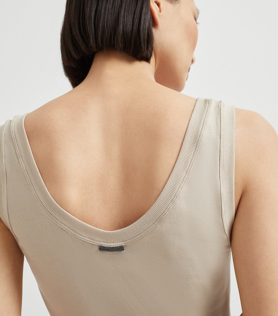 Brunello Cucinelli Beige Stretch-Cotton Ribbed Tank Top