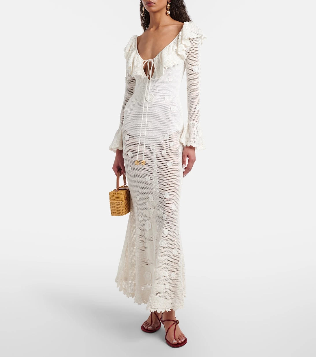 Self-Portrait - Embellished cotton-blend maxi dress
