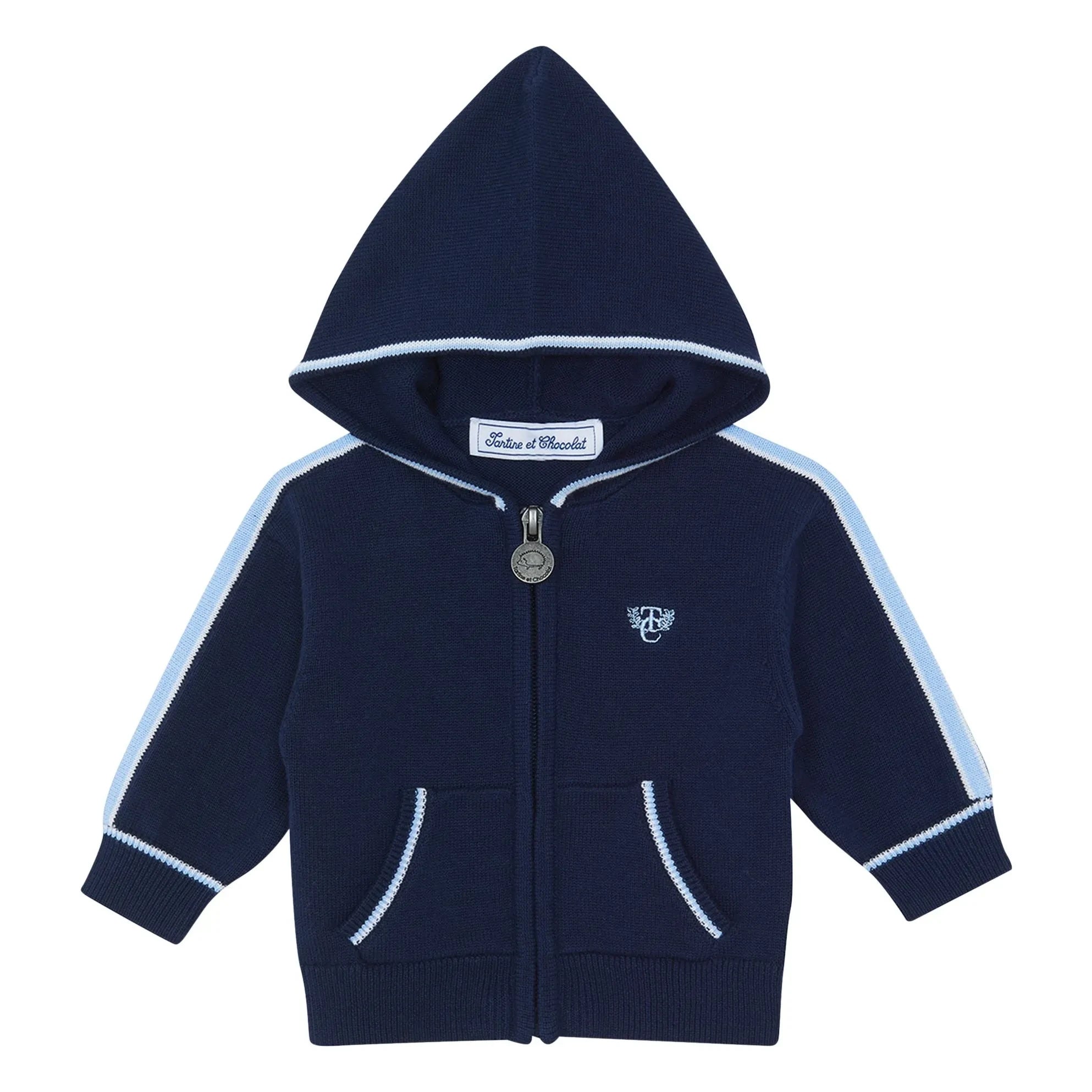 Tartine et Chocolat - Zipped Sweat Top with Contrast Stripes | Navy blue